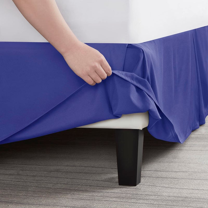 Nestl Royal Blue تنورة سرير مقاس كوين - تنورة سرير كوين 14 بوصة قطرة - تنانير سرير من الألياف الدقيقة المصقولة - تنورة سرير مطوية بجودة الفندق - مقاومة للانكماش والبهتان - Image 5